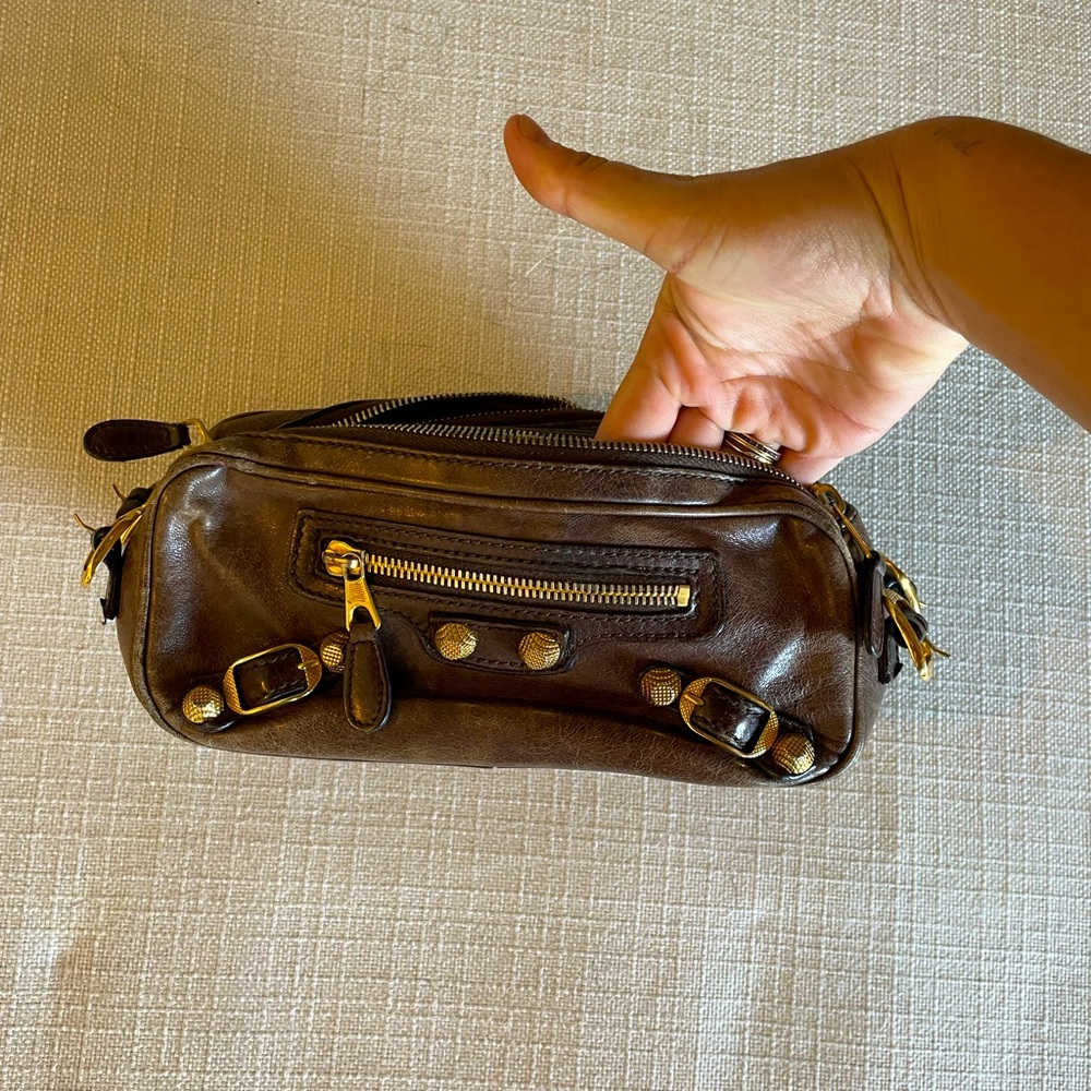 Brown Balenciaga Pouch with gold hardware